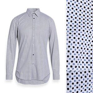 Theory men's Sylvain dress shirt blue reverse arrow patterned cotton stretch M